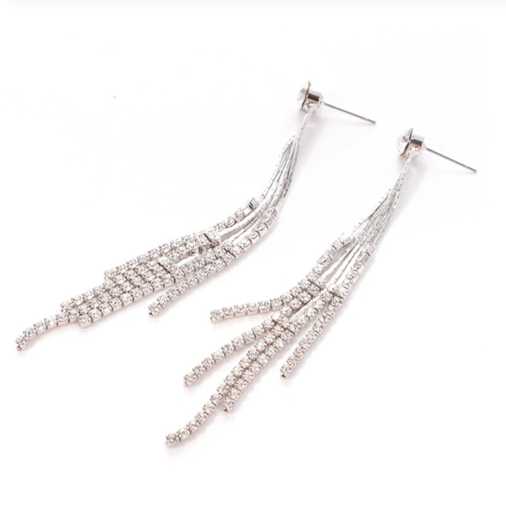 Aaid Silver Crystal Tassel Earrings 4-i-7-04